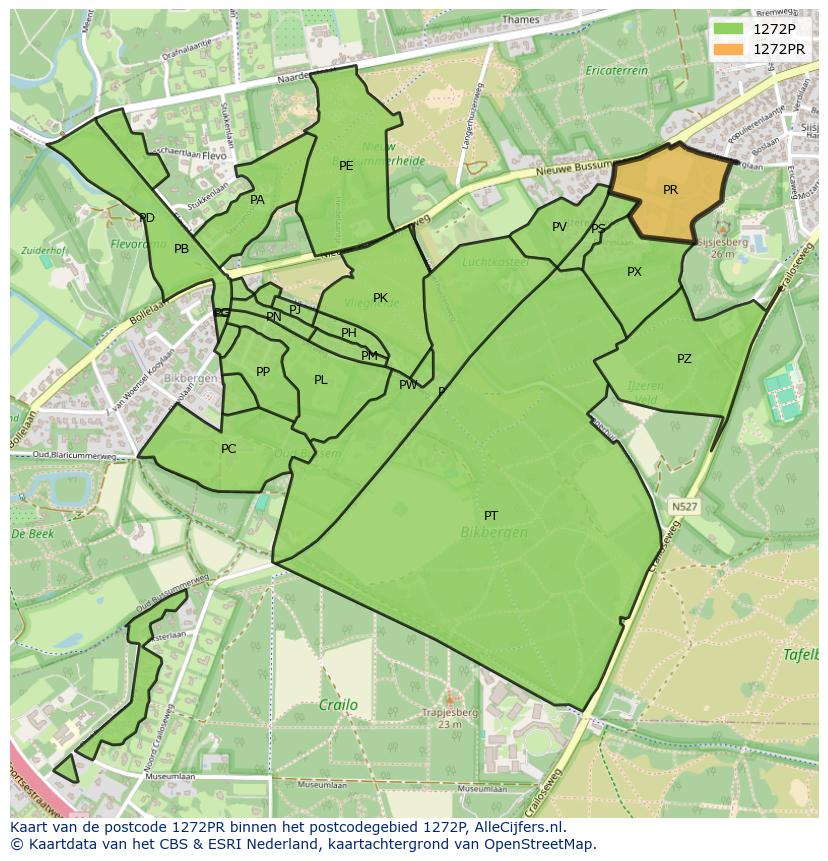 Afbeelding van het postcodegebied 1272 PR op de kaart.