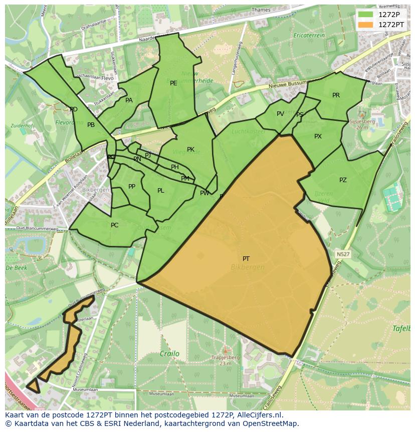Afbeelding van het postcodegebied 1272 PT op de kaart.