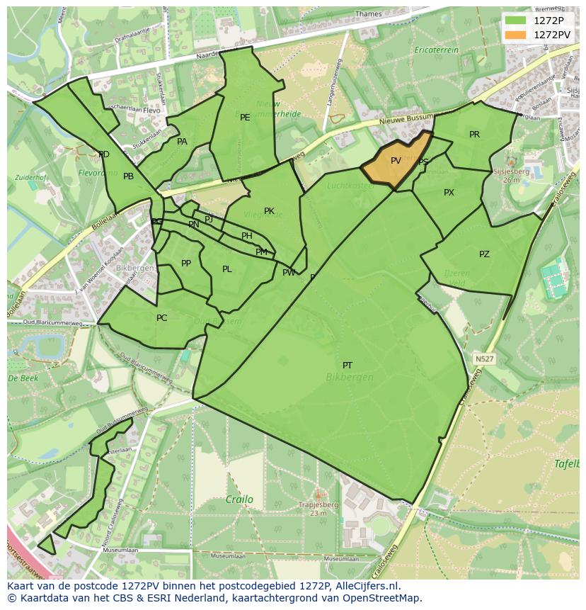Afbeelding van het postcodegebied 1272 PV op de kaart.