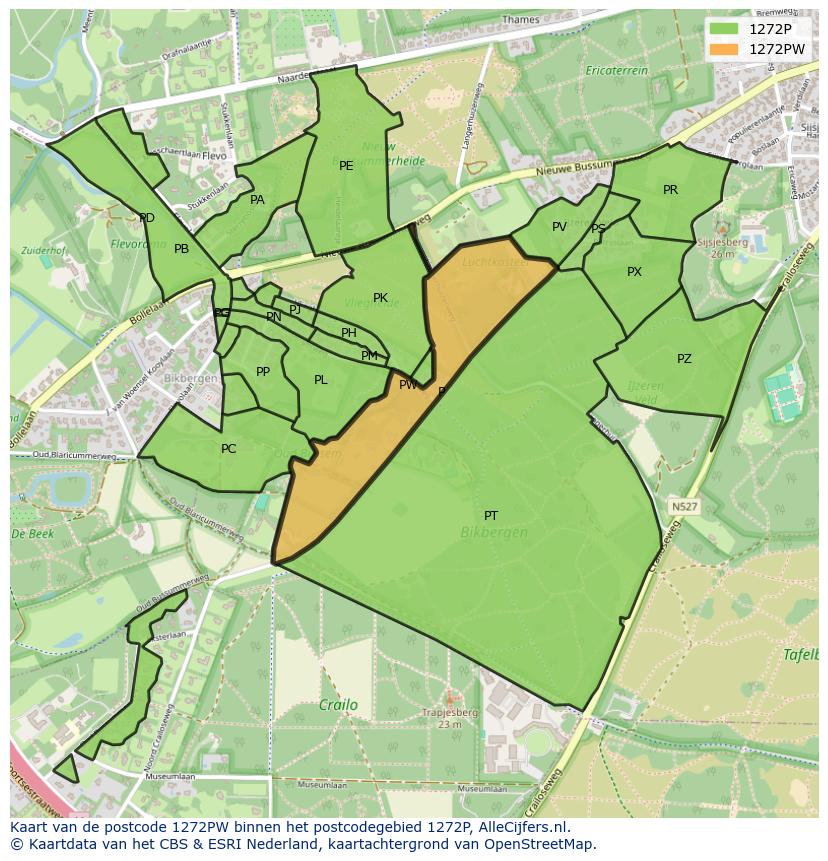Afbeelding van het postcodegebied 1272 PW op de kaart.