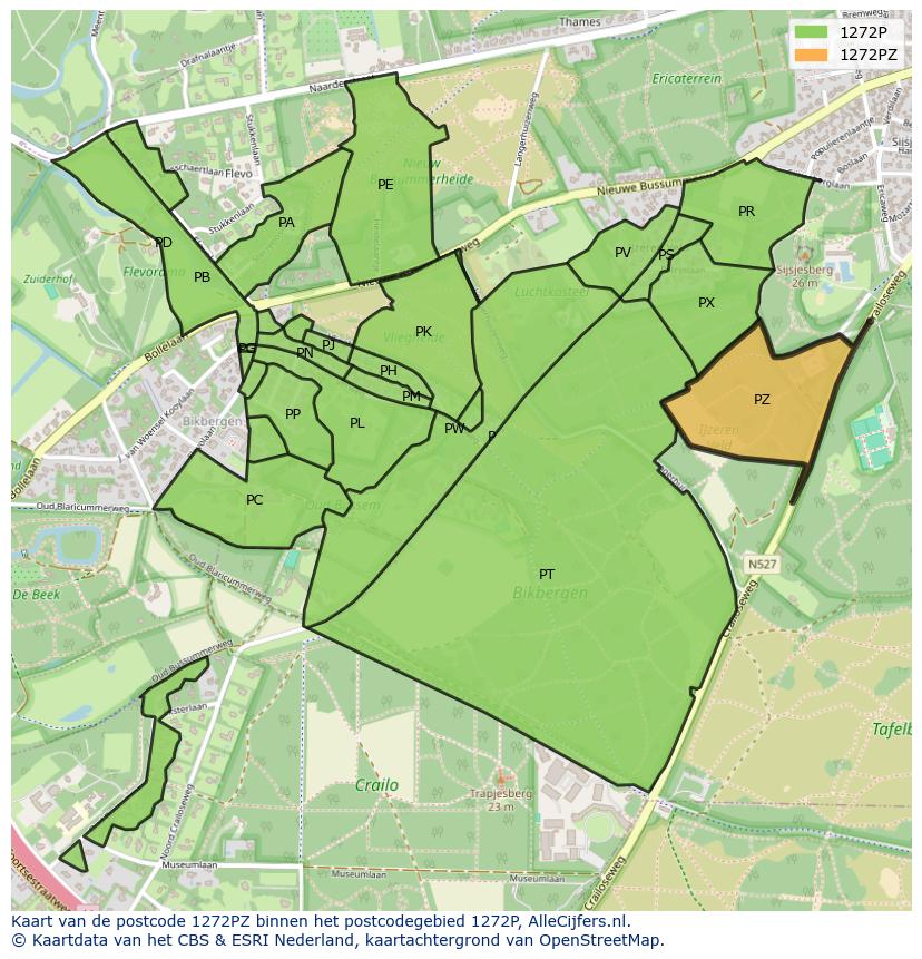 Afbeelding van het postcodegebied 1272 PZ op de kaart.