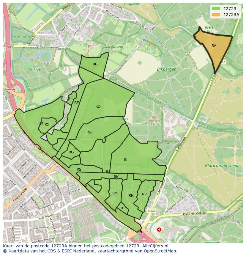 Afbeelding van het postcodegebied 1272 RA op de kaart.