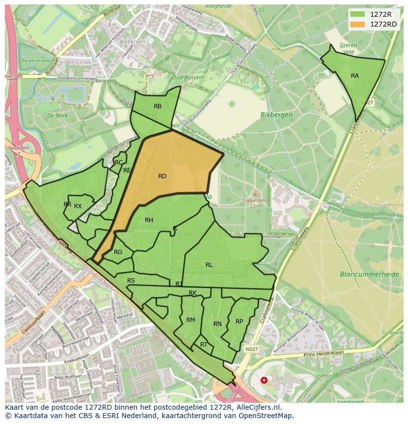 Afbeelding van het postcodegebied 1272 RD op de kaart.