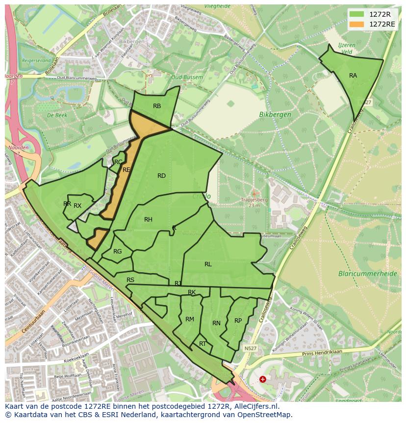 Afbeelding van het postcodegebied 1272 RE op de kaart.