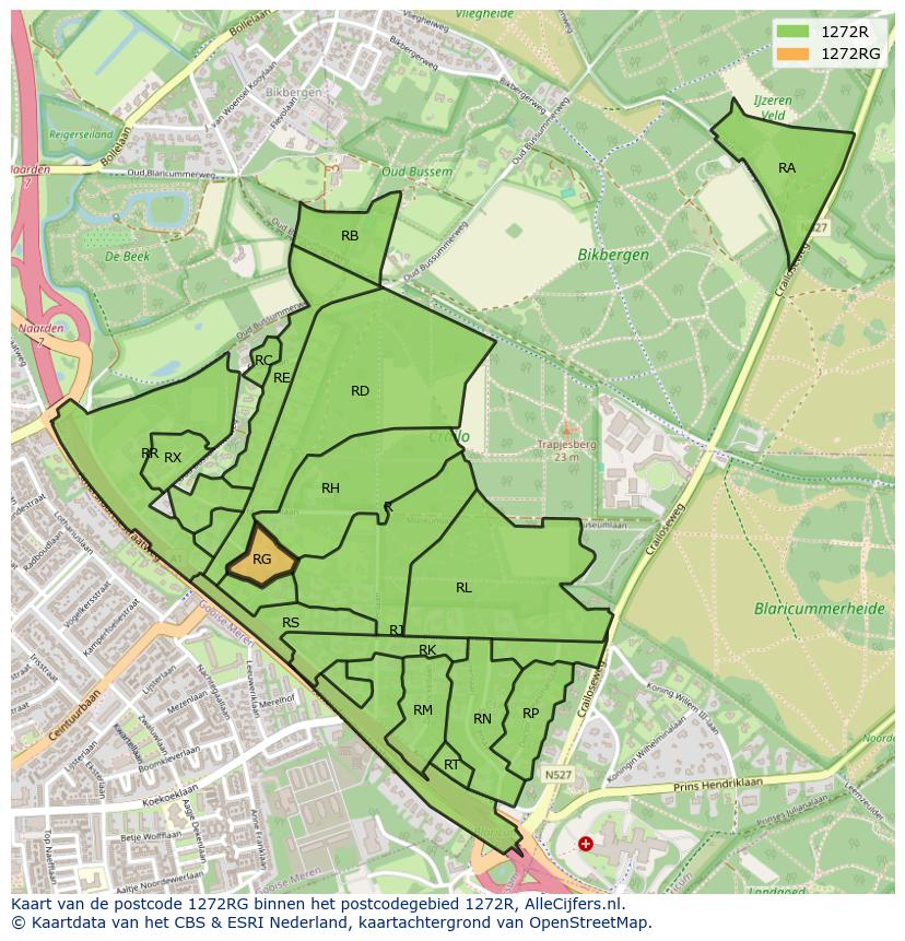 Afbeelding van het postcodegebied 1272 RG op de kaart.