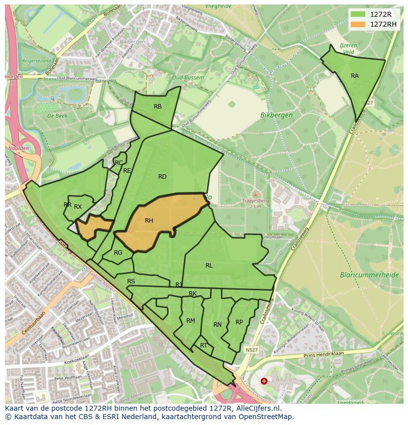 Afbeelding van het postcodegebied 1272 RH op de kaart.