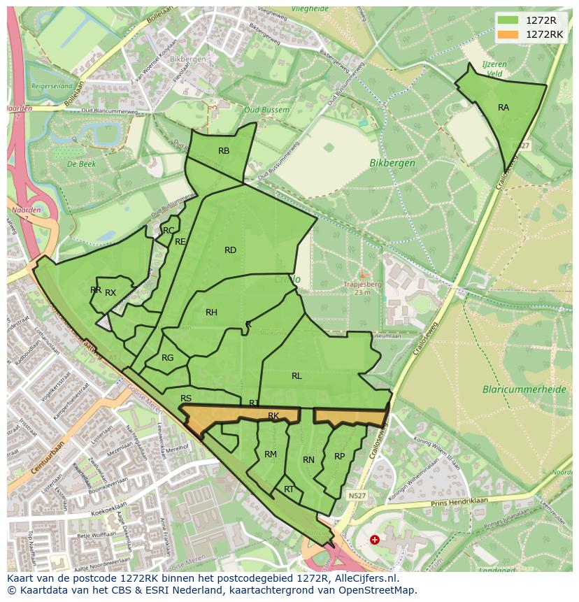 Afbeelding van het postcodegebied 1272 RK op de kaart.