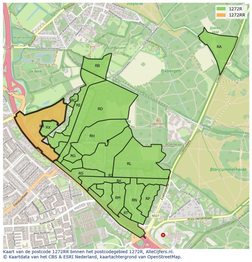 Afbeelding van het postcodegebied 1272 RR op de kaart.