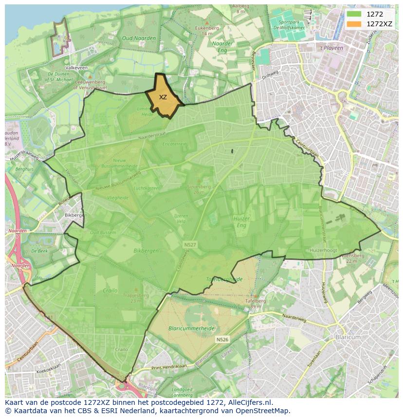 Afbeelding van het postcodegebied 1272 XZ op de kaart.