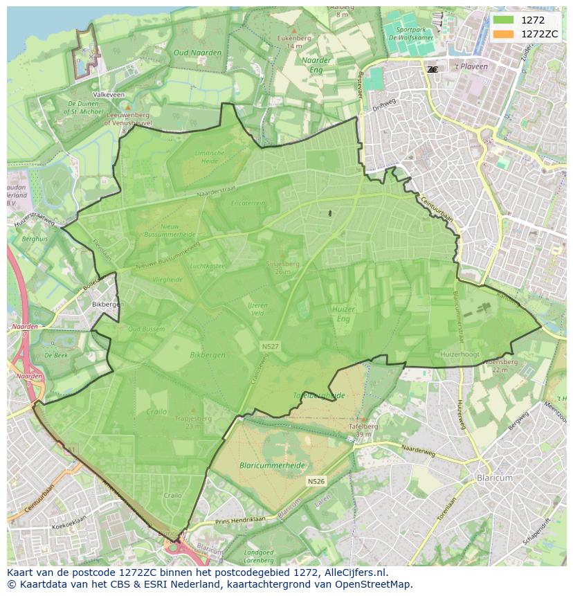 Afbeelding van het postcodegebied 1272 ZC op de kaart.