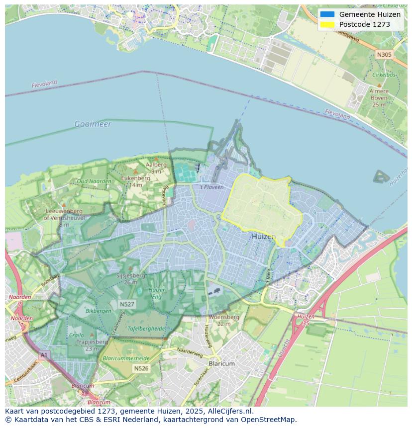Afbeelding van het postcodegebied 1273 op de kaart.