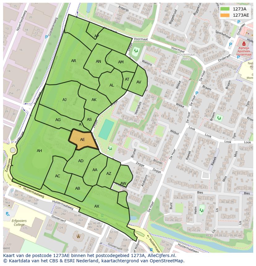 Afbeelding van het postcodegebied 1273 AE op de kaart.