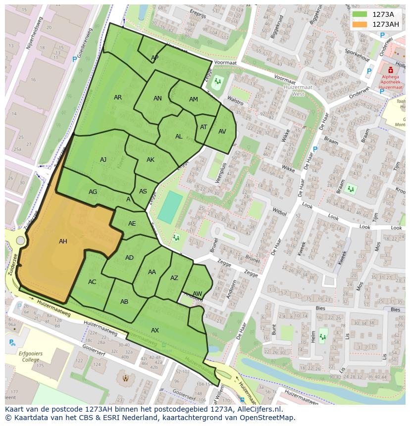 Afbeelding van het postcodegebied 1273 AH op de kaart.