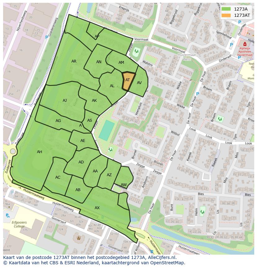 Afbeelding van het postcodegebied 1273 AT op de kaart.