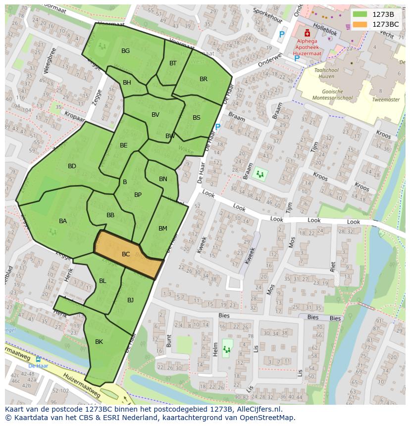 Afbeelding van het postcodegebied 1273 BC op de kaart.
