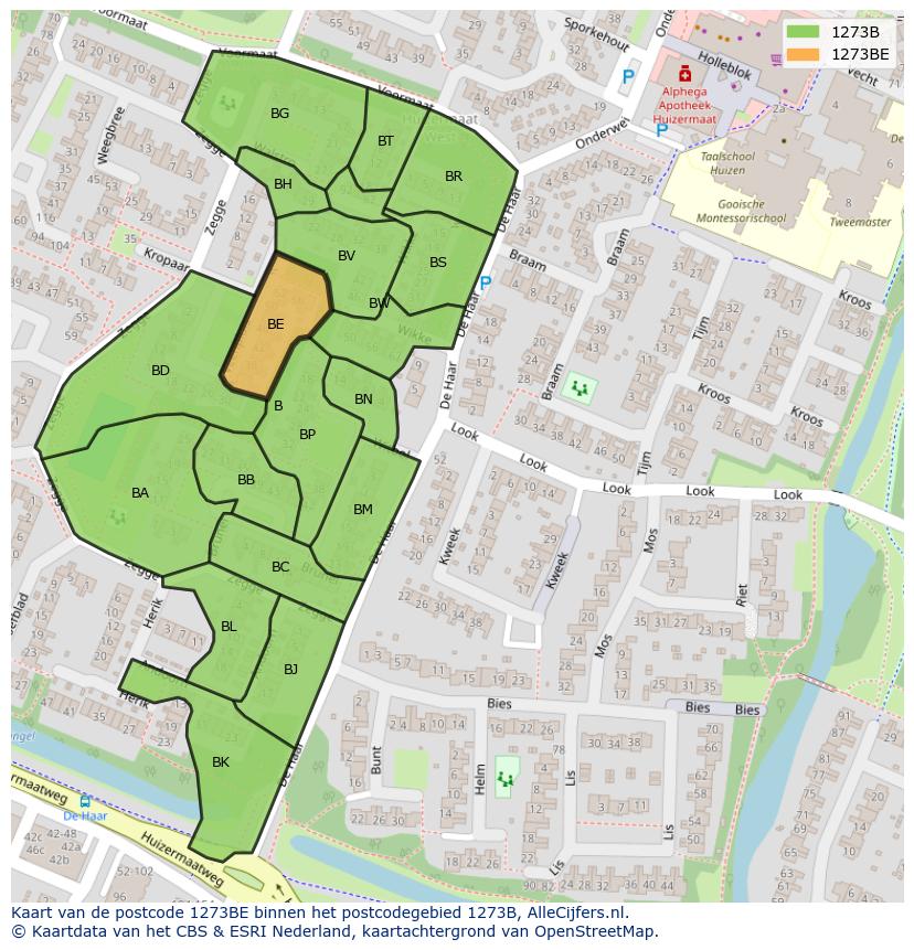 Afbeelding van het postcodegebied 1273 BE op de kaart.
