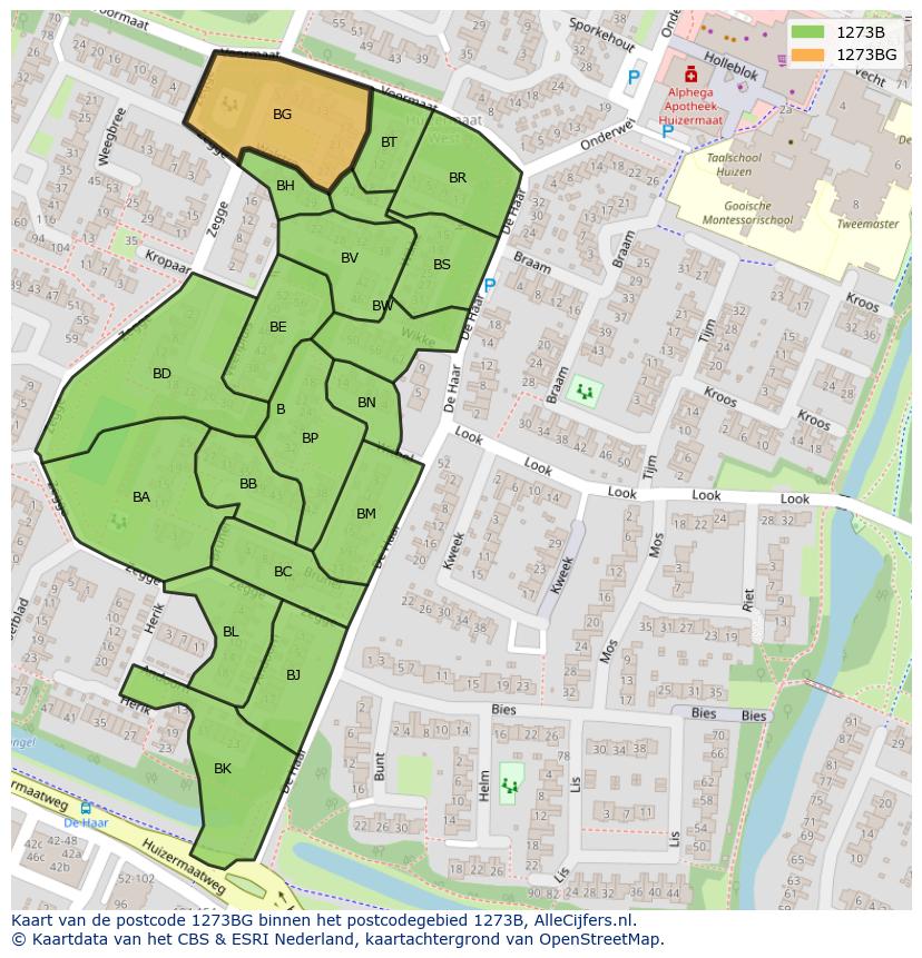 Afbeelding van het postcodegebied 1273 BG op de kaart.