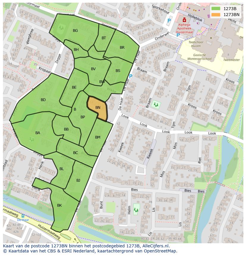 Afbeelding van het postcodegebied 1273 BN op de kaart.