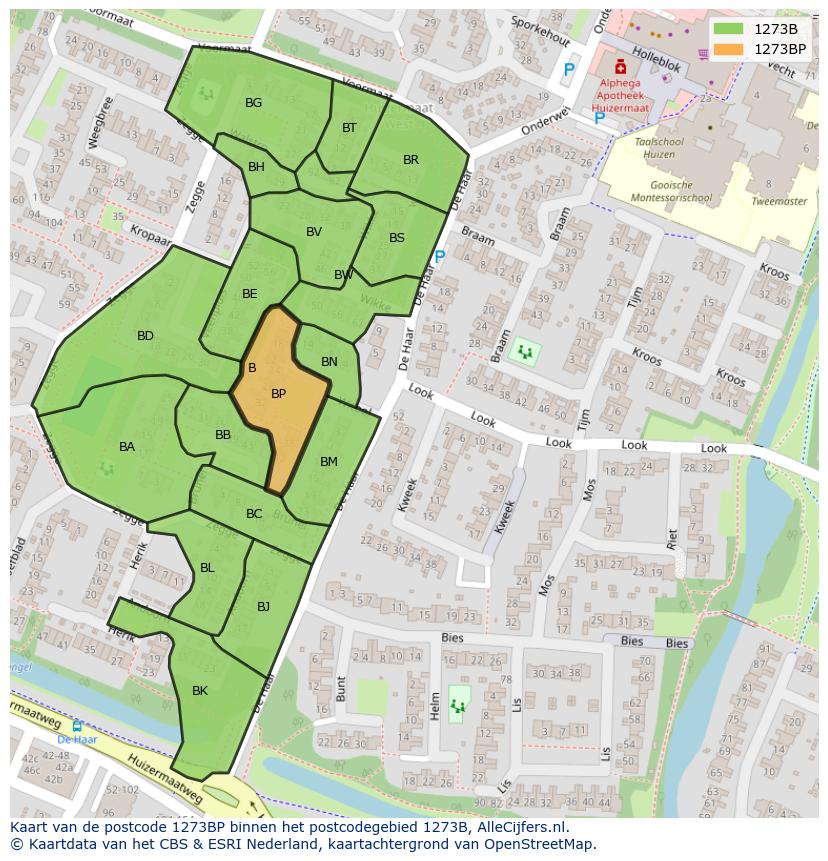Afbeelding van het postcodegebied 1273 BP op de kaart.