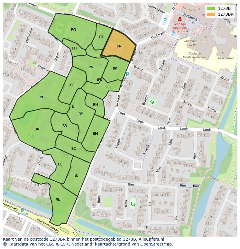 Afbeelding van het postcodegebied 1273 BR op de kaart.