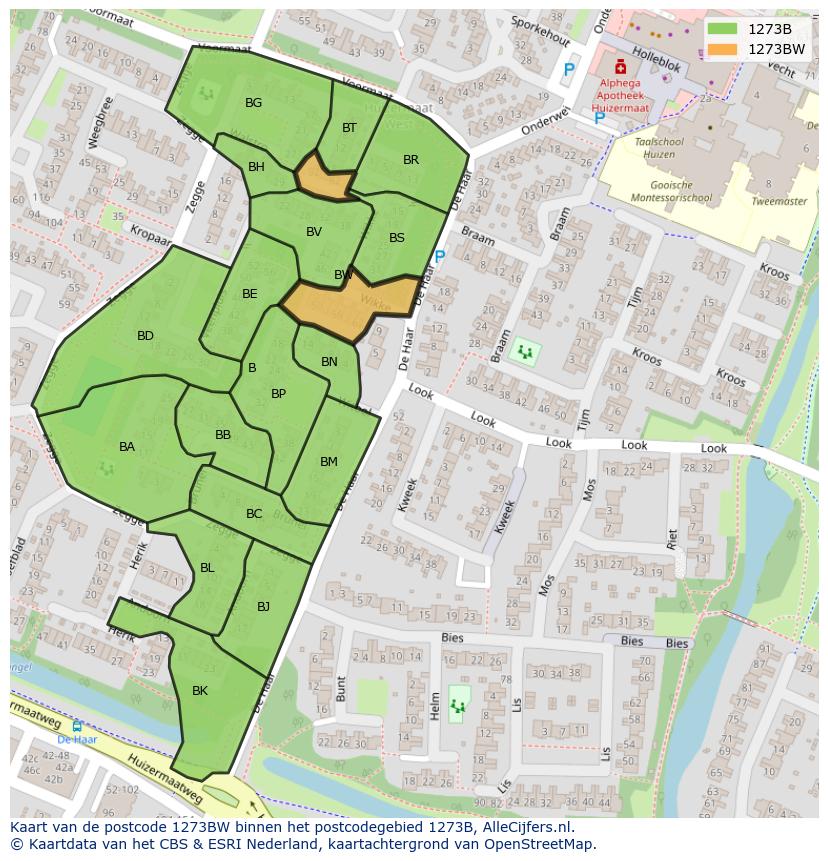 Afbeelding van het postcodegebied 1273 BW op de kaart.