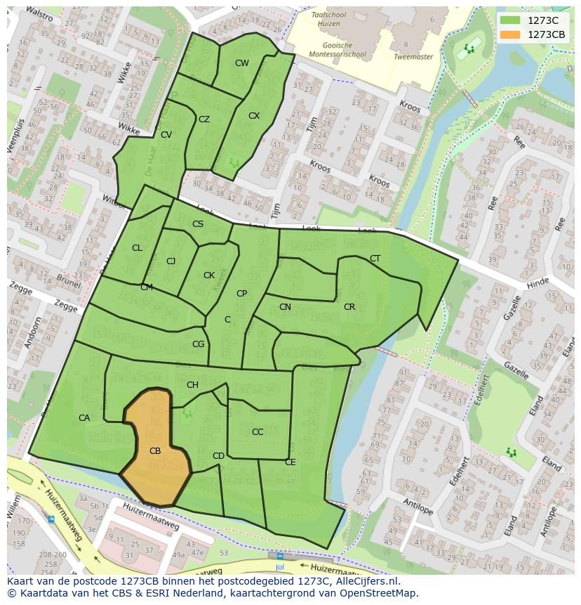 Afbeelding van het postcodegebied 1273 CB op de kaart.