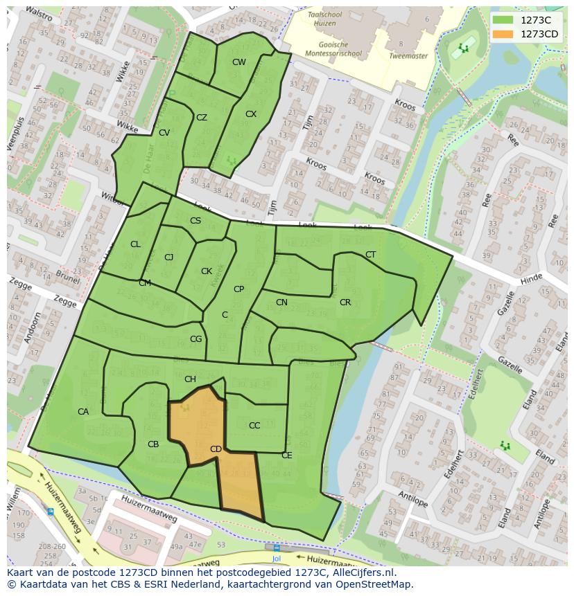 Afbeelding van het postcodegebied 1273 CD op de kaart.