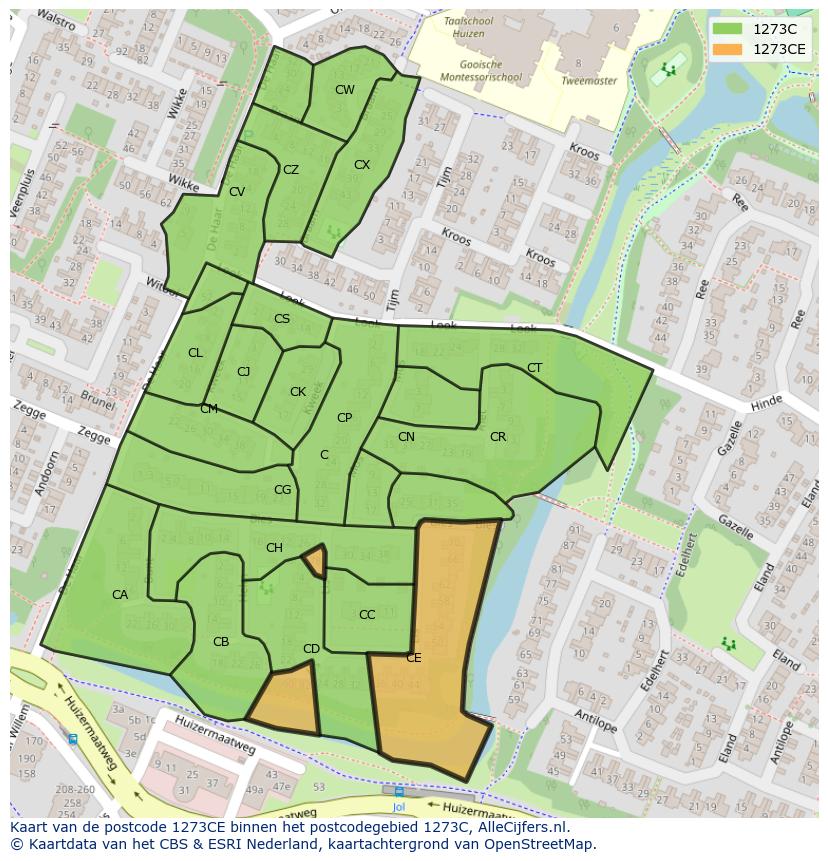 Afbeelding van het postcodegebied 1273 CE op de kaart.