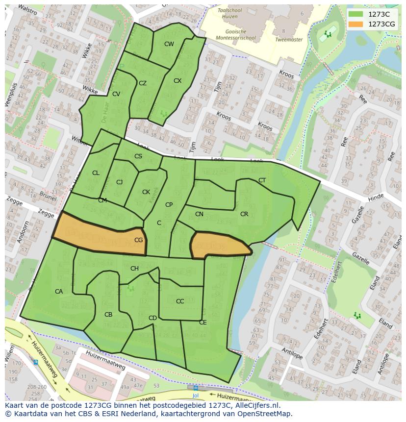 Afbeelding van het postcodegebied 1273 CG op de kaart.