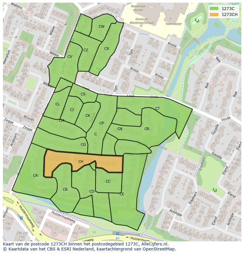 Afbeelding van het postcodegebied 1273 CH op de kaart.
