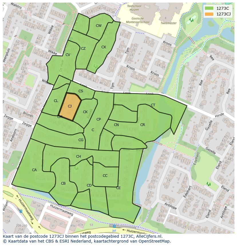 Afbeelding van het postcodegebied 1273 CJ op de kaart.