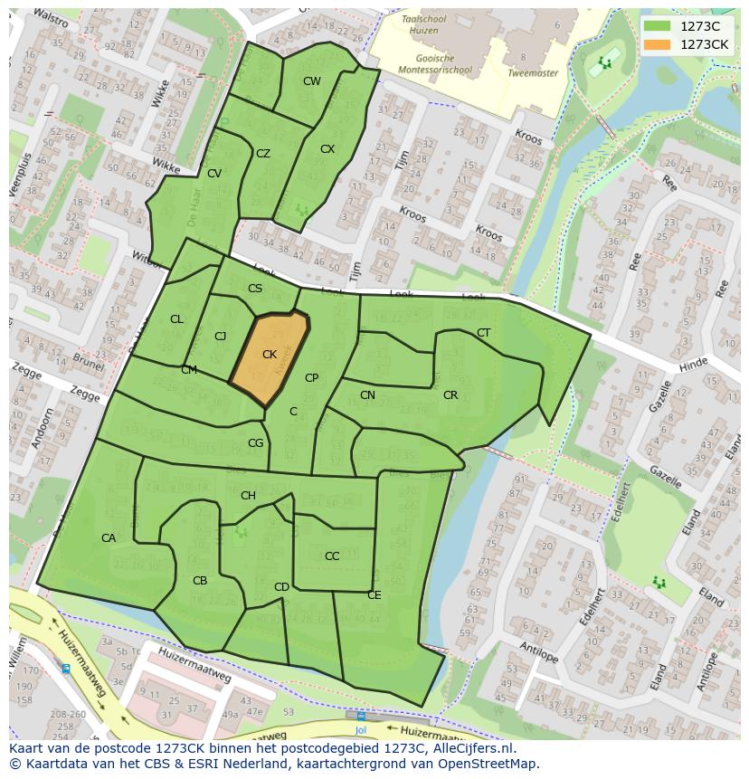 Afbeelding van het postcodegebied 1273 CK op de kaart.