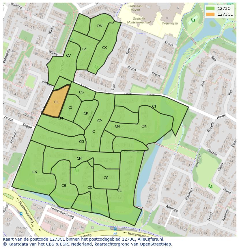 Afbeelding van het postcodegebied 1273 CL op de kaart.