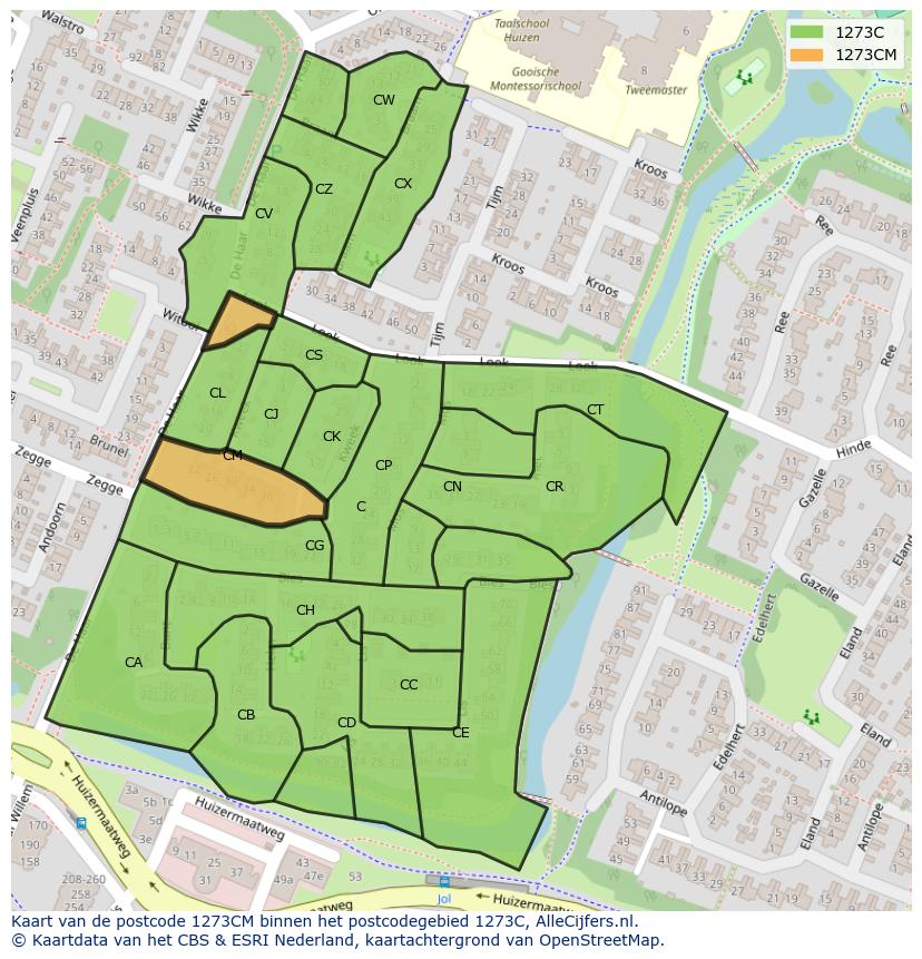 Afbeelding van het postcodegebied 1273 CM op de kaart.