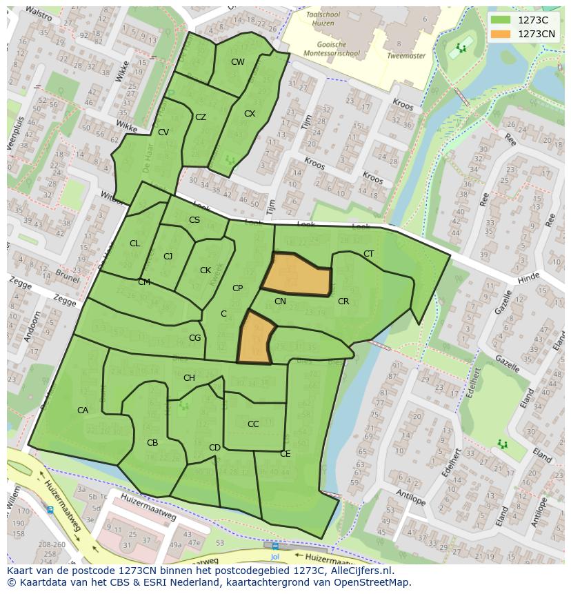 Afbeelding van het postcodegebied 1273 CN op de kaart.