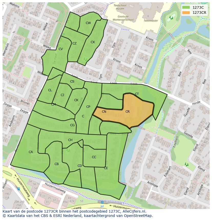 Afbeelding van het postcodegebied 1273 CR op de kaart.
