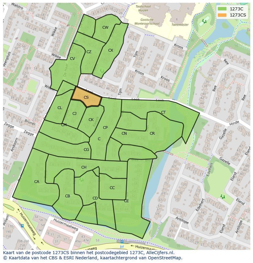 Afbeelding van het postcodegebied 1273 CS op de kaart.