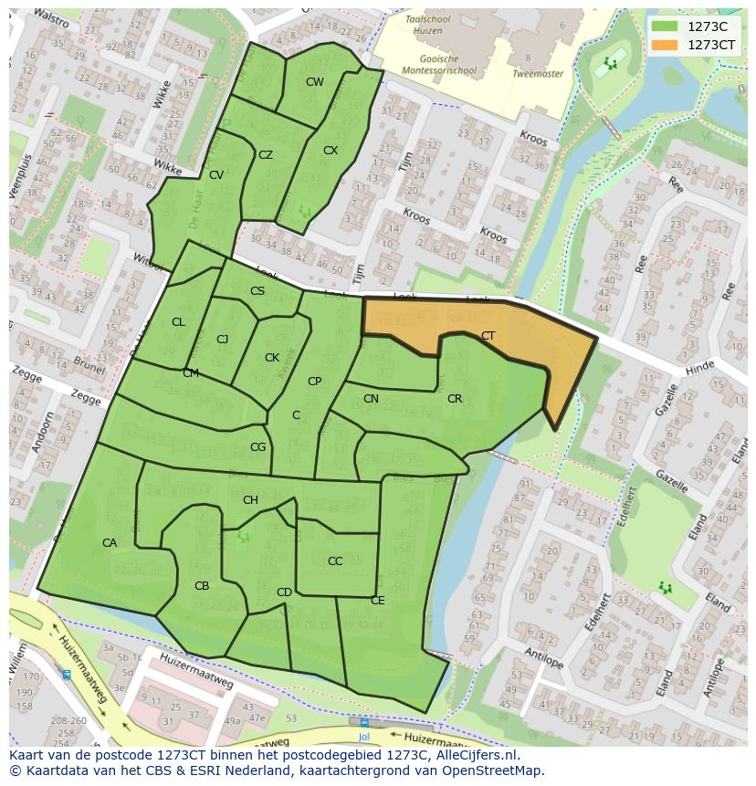 Afbeelding van het postcodegebied 1273 CT op de kaart.