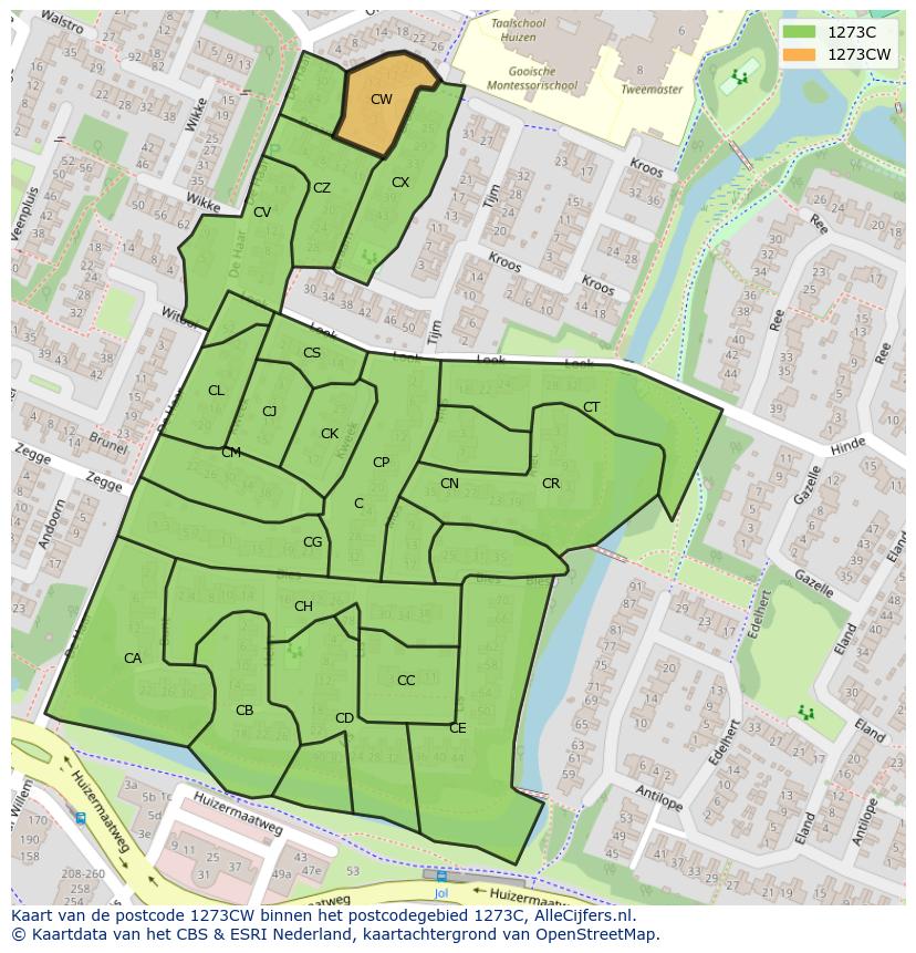 Afbeelding van het postcodegebied 1273 CW op de kaart.