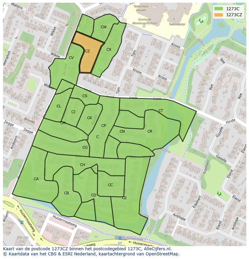 Afbeelding van het postcodegebied 1273 CZ op de kaart.