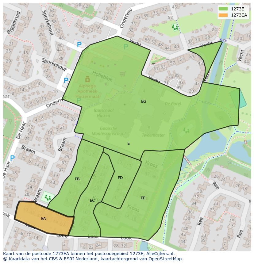 Afbeelding van het postcodegebied 1273 EA op de kaart.