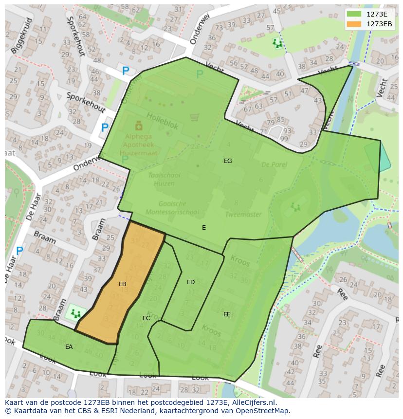 Afbeelding van het postcodegebied 1273 EB op de kaart.