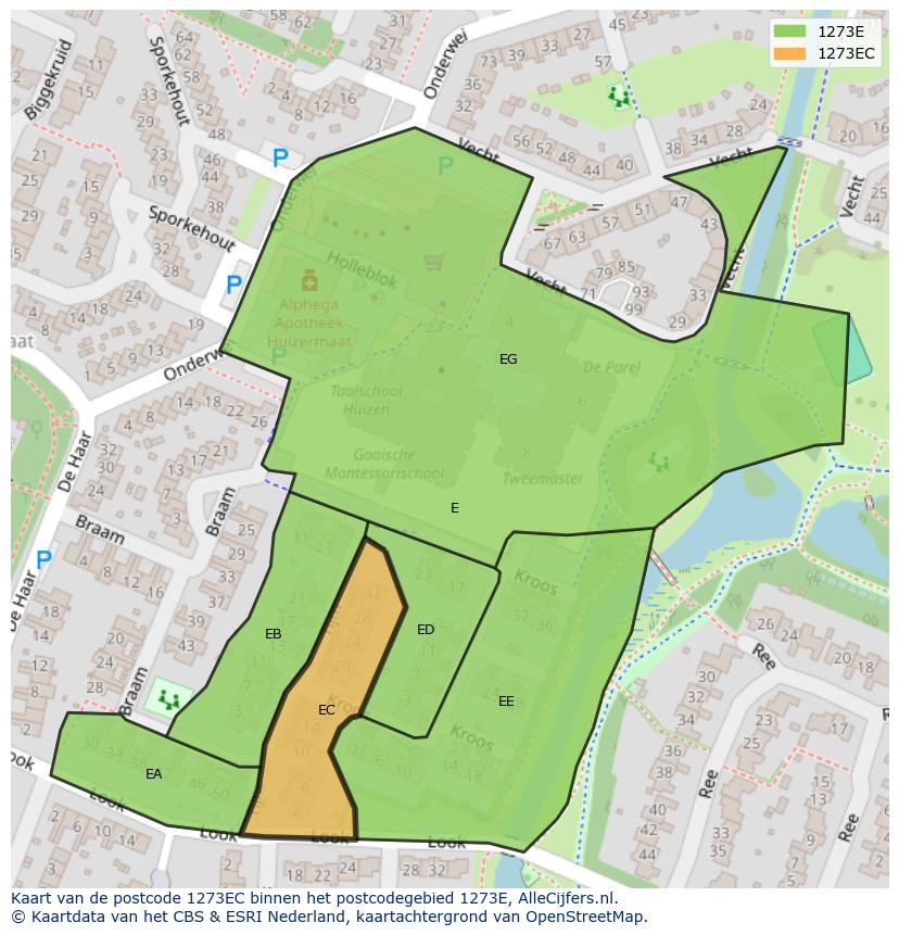Afbeelding van het postcodegebied 1273 EC op de kaart.