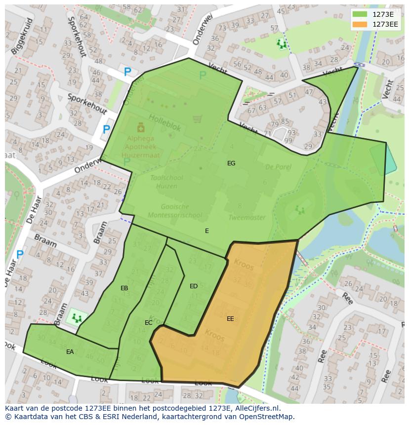 Afbeelding van het postcodegebied 1273 EE op de kaart.
