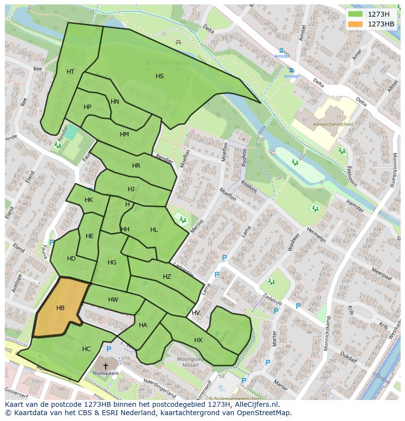 Afbeelding van het postcodegebied 1273 HB op de kaart.