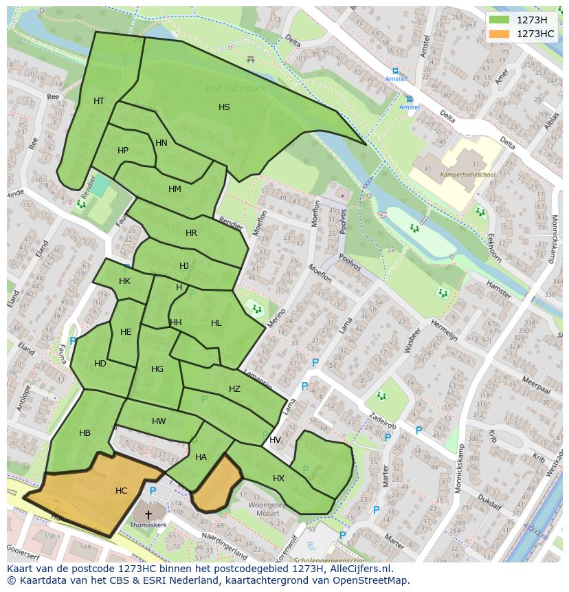 Afbeelding van het postcodegebied 1273 HC op de kaart.