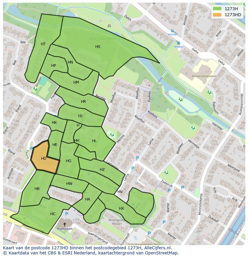 Afbeelding van het postcodegebied 1273 HD op de kaart.