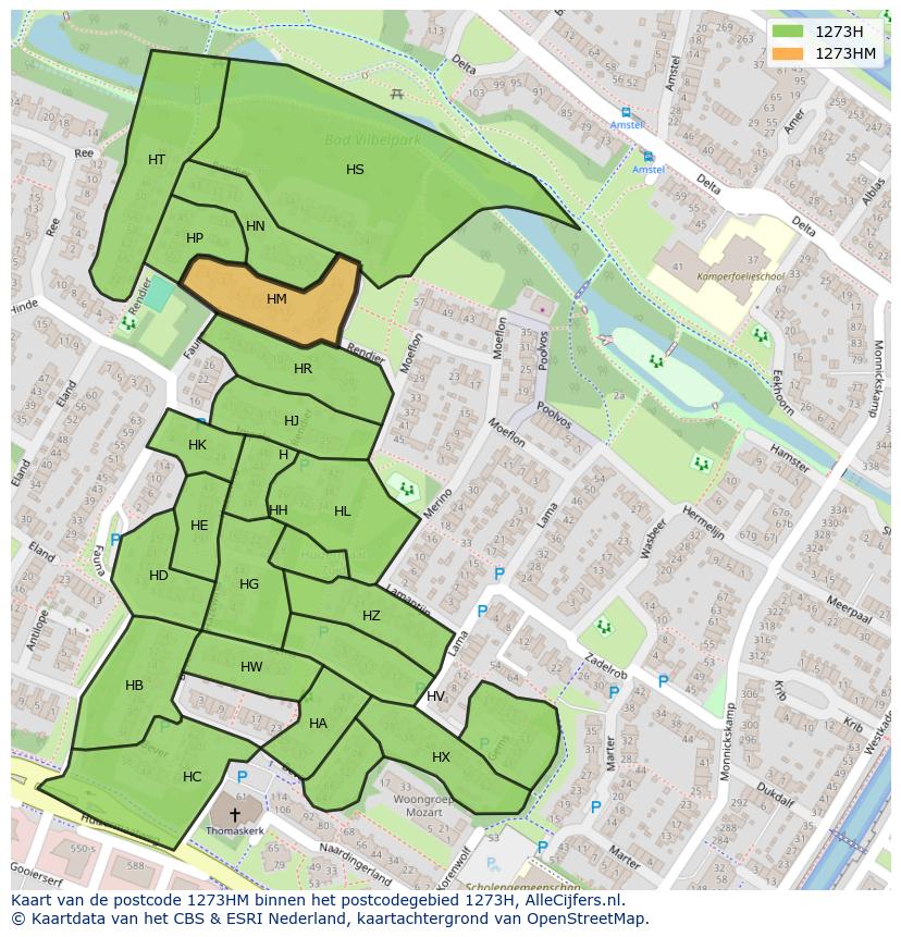 Afbeelding van het postcodegebied 1273 HM op de kaart.