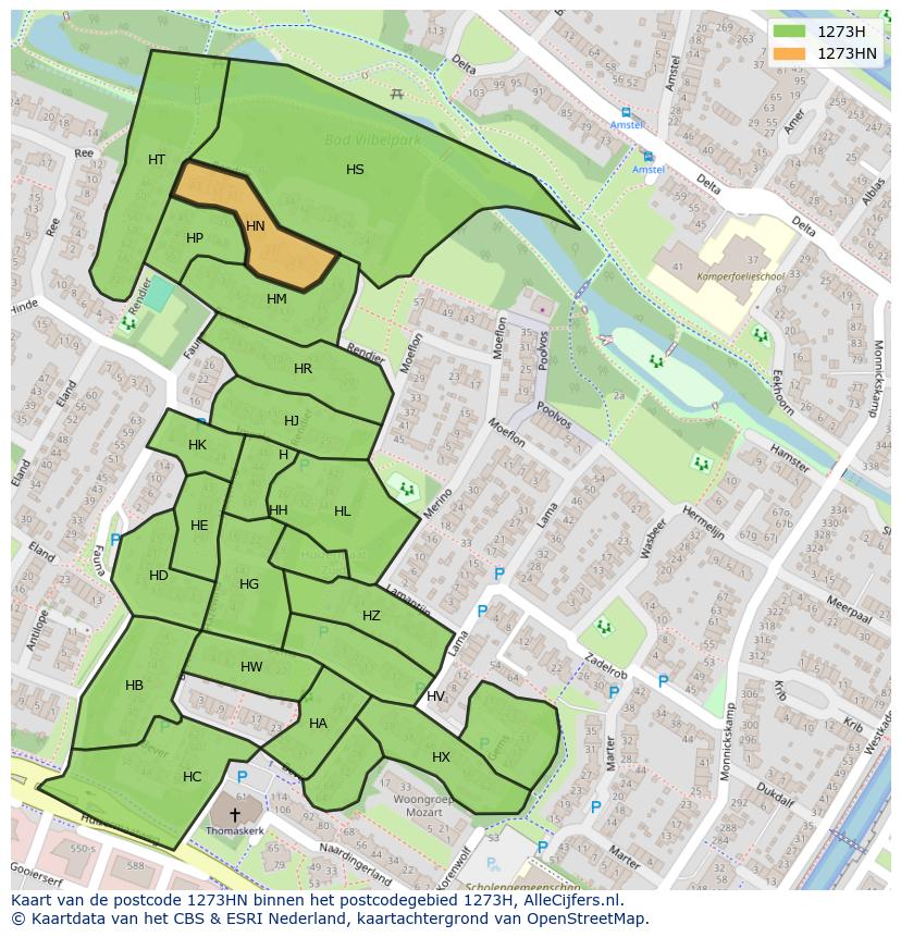 Afbeelding van het postcodegebied 1273 HN op de kaart.