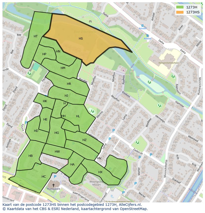 Afbeelding van het postcodegebied 1273 HS op de kaart.
